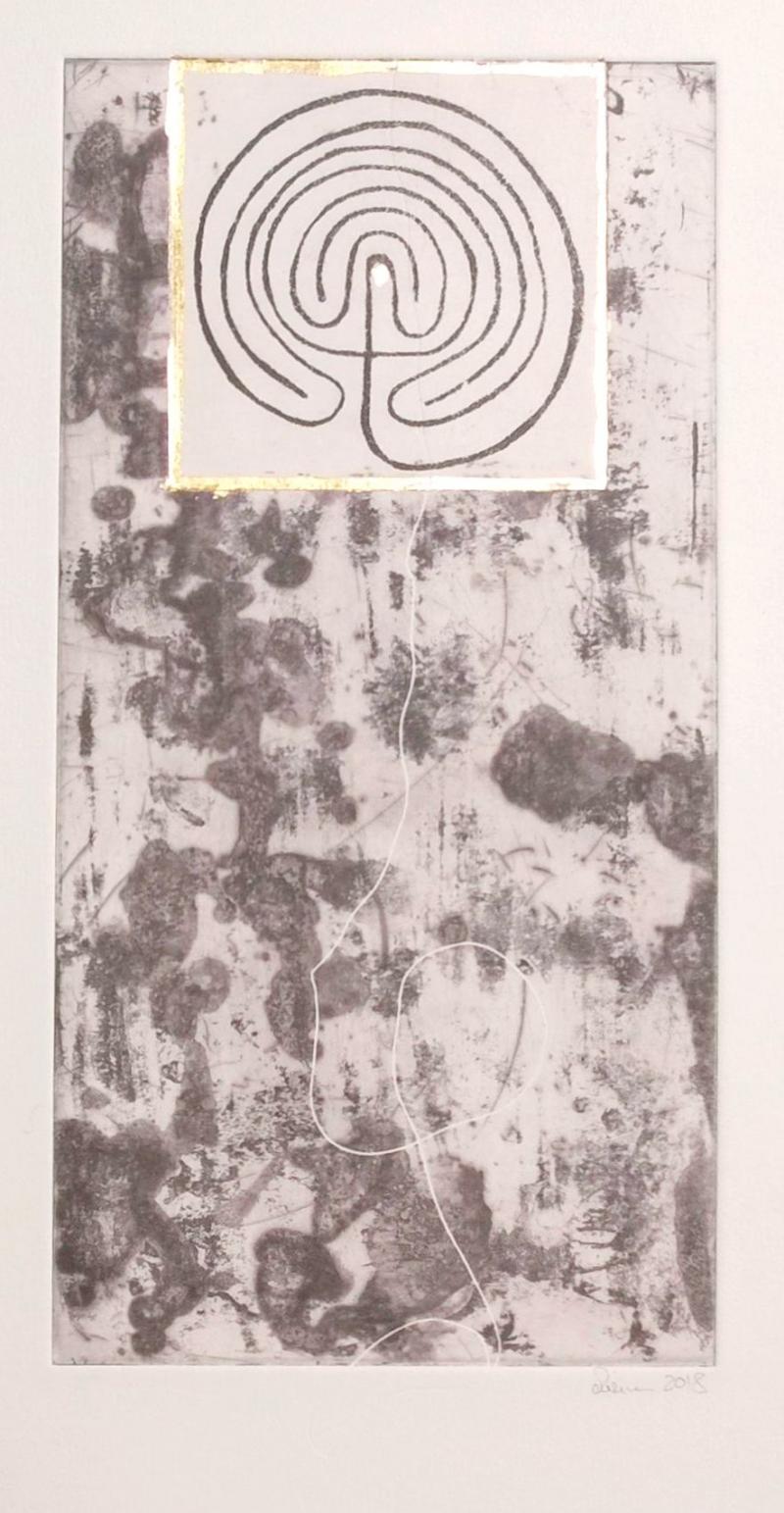 © Miriam E. Hofmann, Der Weg, Radierung (2 Platten,offenen Ätzung und Aquatinta) mit Blattmetall, 2018