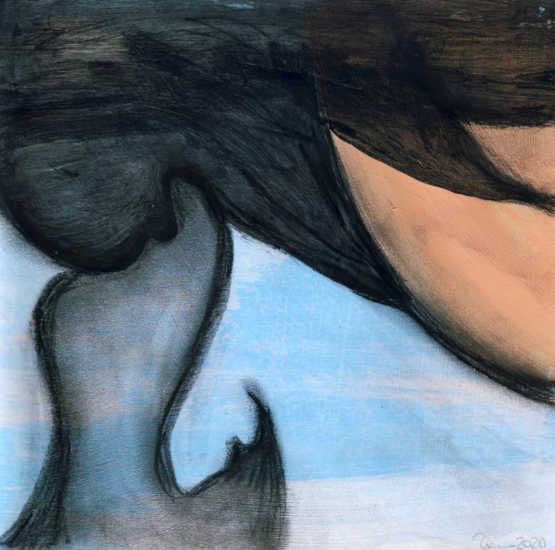 © Miriam Eva Hofmann, Abstract #15, Acryl und Kohle auf Papier, 2020, 17x17cm