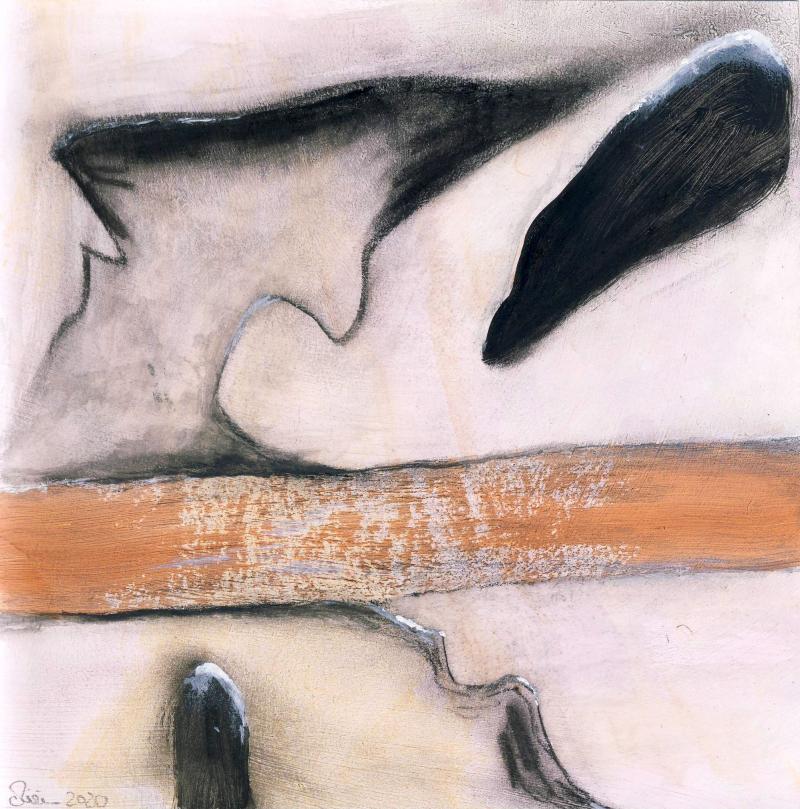 © Miriam Eva Hofmann, Abstract #16, Acryl und Kohle auf Papier, 2020, 17x17cm