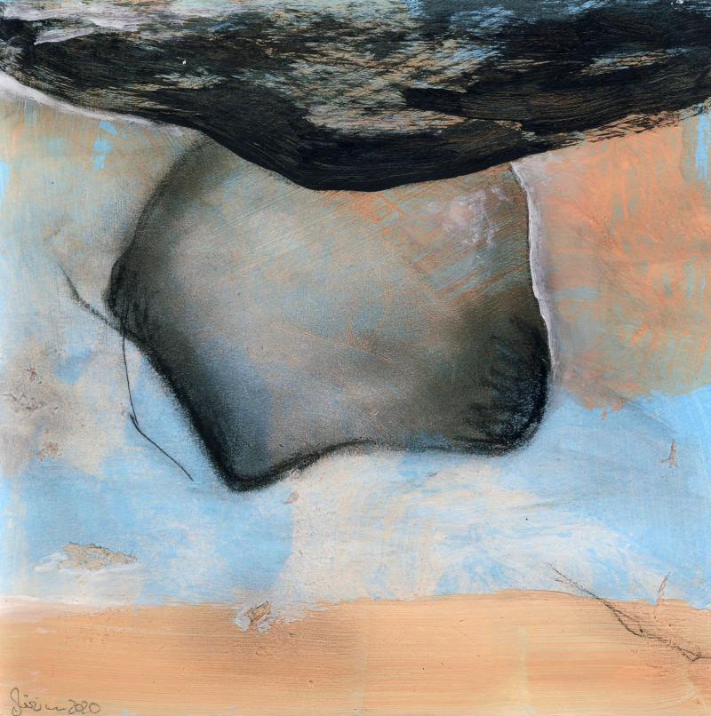 © Miriam Eva Hofmann, Abstract #17, Acryl und Kohle auf Papier, 2020, 17x17cm